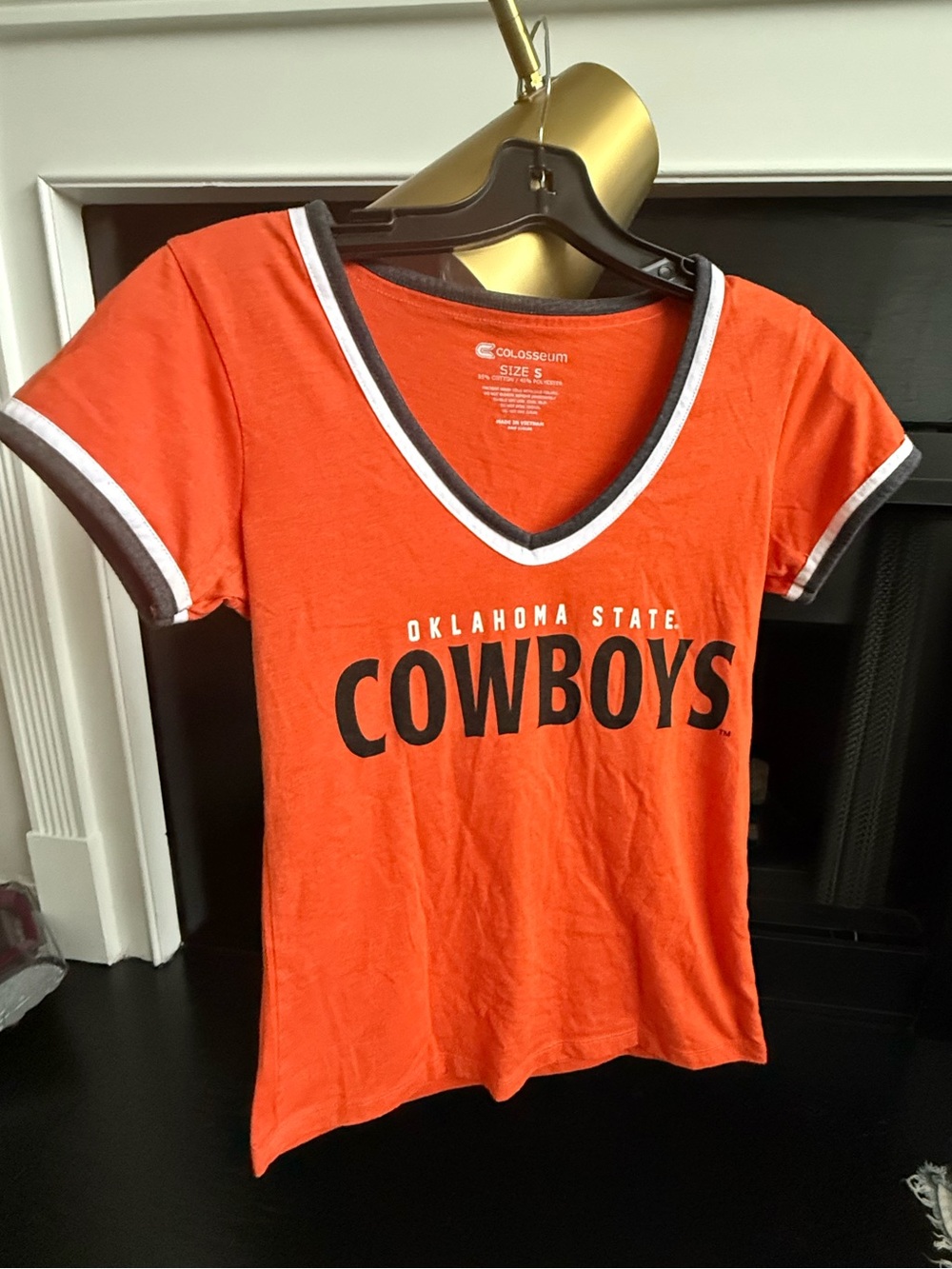 Colosseum Oklahoma State Cowboys Orange V-Neck Tee with Black Trim